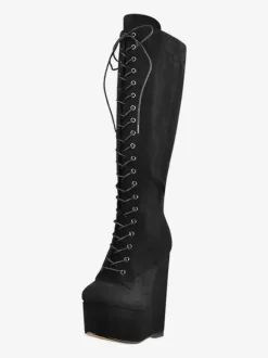 Knee High Boots Black Sexy Lace Up Wedge Heel Lace Up Boots For Women