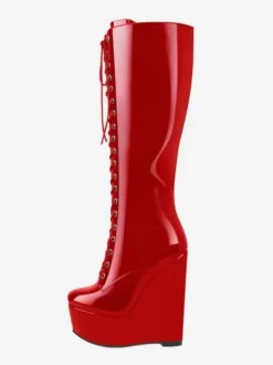 Knee High Boots Black Sexy Lace Up Wedge Heel Lace Up Boots For Women