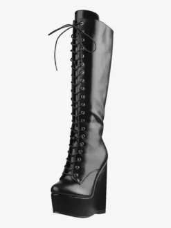 Knee High Boots Black Sexy Lace Up Wedge Heel Lace Up Boots For Women