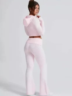 Knit Crop Zip Up Hoodie And Flared Pants Two Piece Co-ord Set For Women 2026
