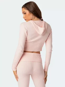 Knit Crop Zip Up Hoodie And Flared Pants Two Piece Co-ord Set For Women 2026