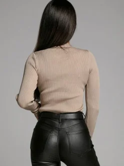 Knit Layering Top Long Sleeves Buttons Solid Color Fall Winter Undershirt For Women