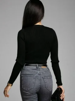 Knit Layering Top Long Sleeves Buttons Solid Color Fall Winter Undershirt For Women