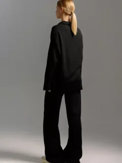 Knit Pant Set Drop Shoulder Pullover And Wide Leg Trousers For Women
