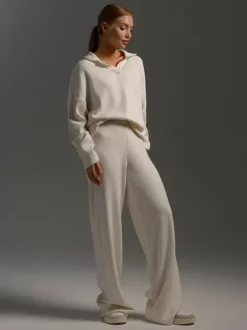 Knit Pant Set Drop Shoulder Pullover And Wide Leg Trousers For Women