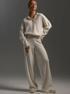 Knit Pant Set Drop Shoulder Pullover And Wide Leg Trousers For Women