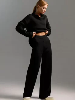 Knit Pant Set Drop Shoulder Pullover And Wide Leg Trousers For Women