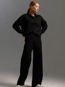 Knit Pant Set Drop Shoulder Pullover And Wide Leg Trousers For Women