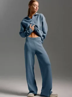 Knit Pant Set Drop Shoulder Pullover And Wide Leg Trousers For Women