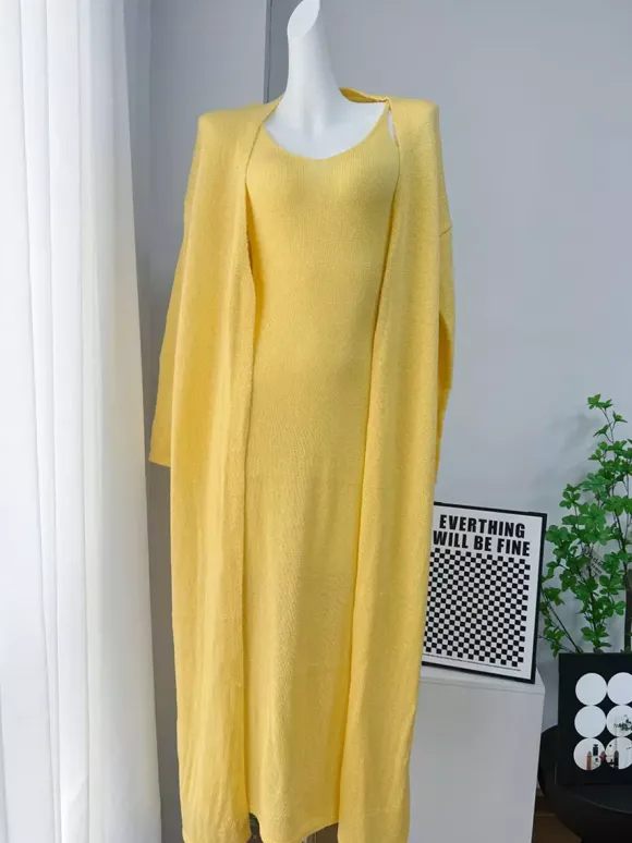 Knit 3-piece Co-ord Set Maxi Dress And Long Cardigan And Slip Dress For Women 2026