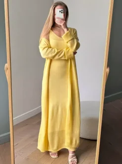 Knit 3-piece Co-ord Set Maxi Dress And Long Cardigan And Slip Dress For Women 2026