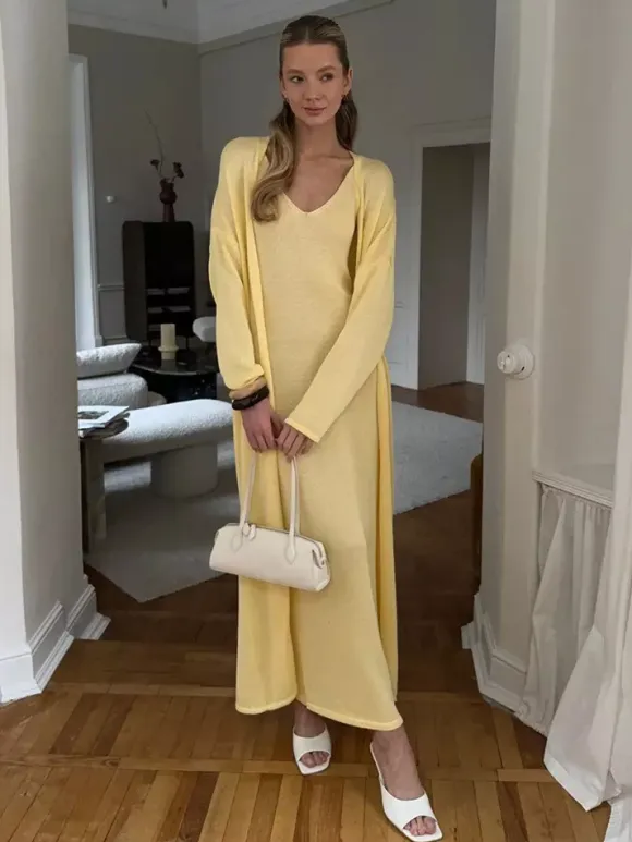 Knit 3-piece Co-ord Set Maxi Dress And Long Cardigan And Slip Dress For Women 2026