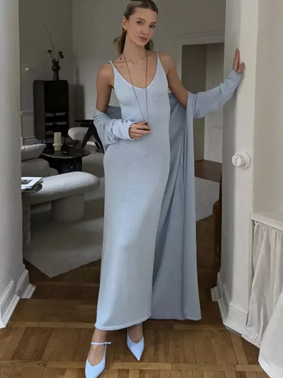 Knit 3-piece Co-ord Set Maxi Dress And Long Cardigan And Slip Dress For Women 2026