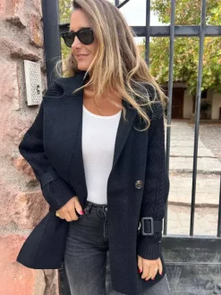 Knit Sleeve Patchwork Blazer For Women 2026