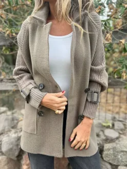 Knit Sleeve Patchwork Blazer For Women 2026