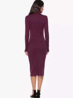 Knitted Dress For Women Comfy Polyester Long Sleeves High Collar