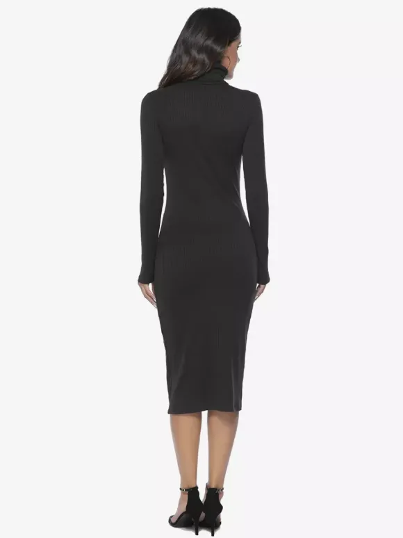 Knitted Dress For Women Comfy Polyester Long Sleeves High Collar