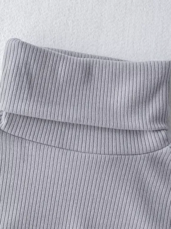 Knitted Dress For Women Comfy Polyester Long Sleeves High Collar