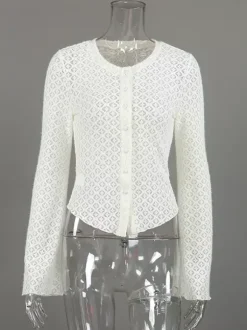 Knitted Hollow Out Slim Cardigan Top With Flare Sleeves For Women 2026