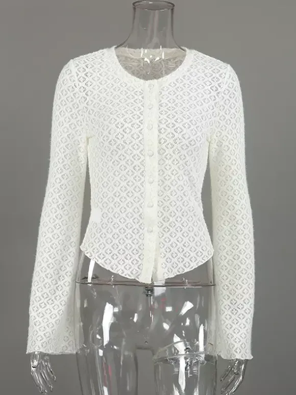 Knitted Hollow Out Slim Cardigan Top With Flare Sleeves For Women 2026