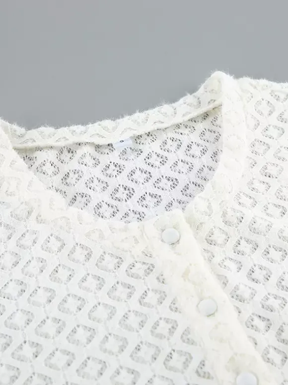 Knitted Hollow Out Slim Cardigan Top With Flare Sleeves For Women 2026