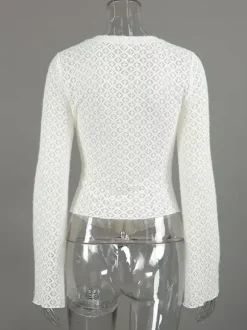 Knitted Hollow Out Slim Cardigan Top With Flare Sleeves For Women 2026
