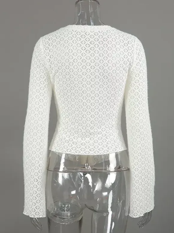 Knitted Hollow Out Slim Cardigan Top With Flare Sleeves For Women 2026