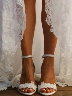 Lace Bridal Sandals White Open Toe Embroidered Wedding Sandals