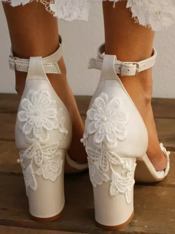 Lace Bridal Sandals White Open Toe Embroidered Wedding Sandals