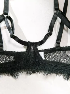 Lace Cupless Lingerie Lace Black Bra Panty 4-Piece Sets