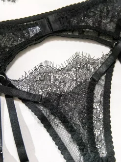 Lace Cupless Lingerie Lace Black Bra Panty 4-Piece Sets