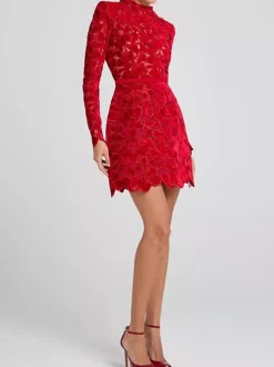 Lace Dress High Neck Long Sleeve Birthday Party Spring Mini Dress For Women 2026