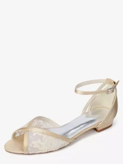 Lace Flat Wedding Shoes Open Toe Ankle Strap Bridal Shoes