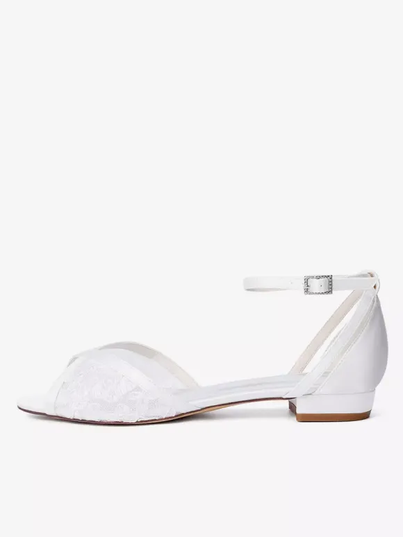 Lace Flat Wedding Shoes Open Toe Ankle Strap Bridal Shoes