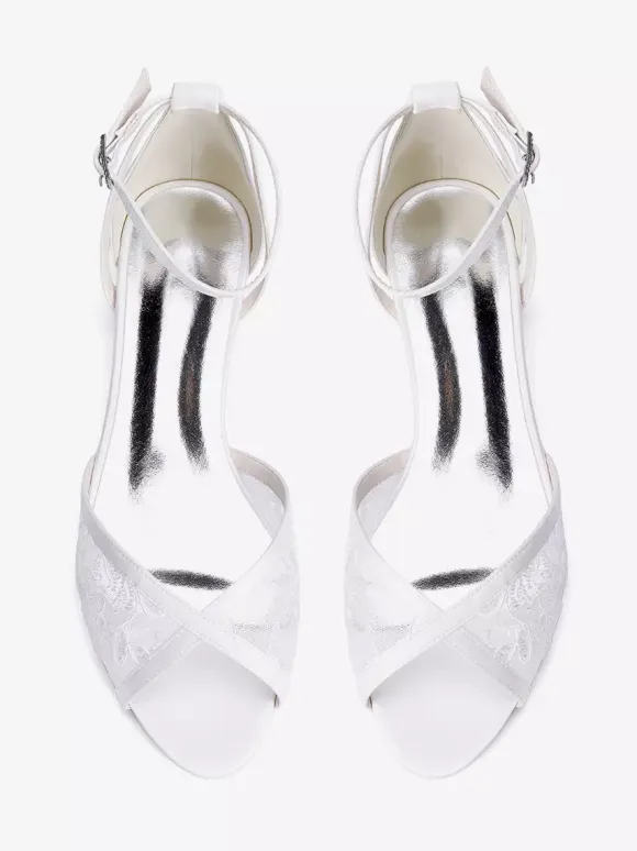 Lace Flat Wedding Shoes Open Toe Ankle Strap Bridal Shoes