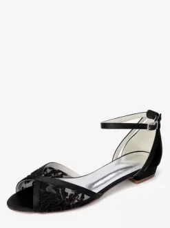 Lace Flat Wedding Shoes Open Toe Ankle Strap Bridal Shoes