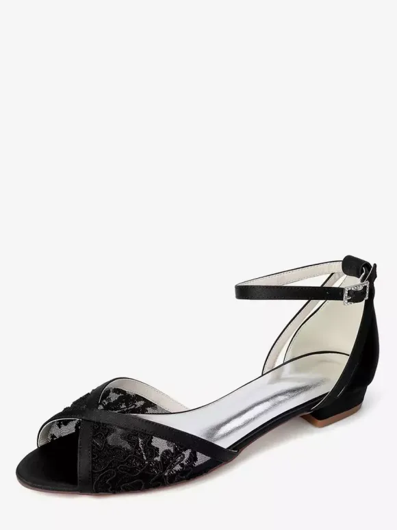 Lace Flat Wedding Shoes Open Toe Ankle Strap Bridal Shoes