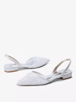 Lace Flat Wedding Shoes Pointed Toe Slip On Bridal Shoes