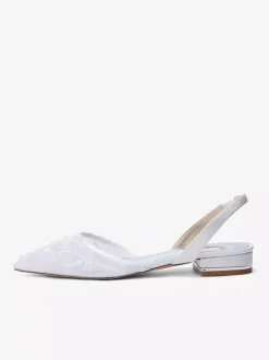Lace Flat Wedding Shoes Pointed Toe Slip On Bridal Shoes