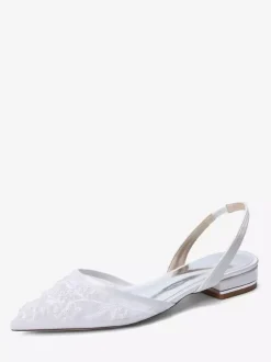 Lace Flat Wedding Shoes Pointed Toe Slip On Bridal Shoes
