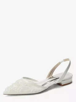 Lace Flat Wedding Shoes Pointed Toe Slip On Bridal Shoes