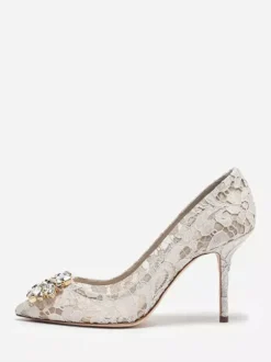 Lace High Heels Pointed Rhinestones Black Wedding Shoes