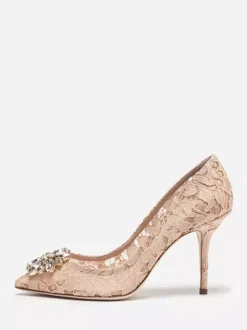 Lace High Heels Pointed Rhinestones Black Wedding Shoes