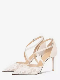 Lace High Heels Women's Pointed Toe Criss Cross Wedding Party Shoes