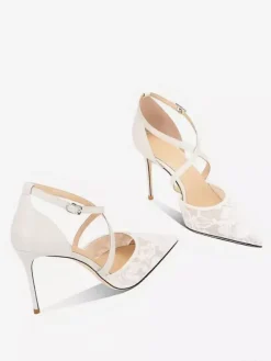 Lace High Heels Women's Pointed Toe Criss Cross Wedding Party Shoes