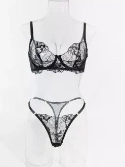 Lace Lingerie Black Ruffled 2-Piece Bra Panty Sets