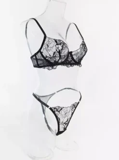 Lace Lingerie Black Ruffled 2-Piece Bra Panty Sets