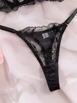 Lace Lingerie Black Ruffled 2-Piece Bra Panty Sets