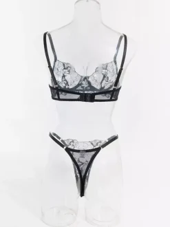 Lace Lingerie Black Ruffled 2-Piece Bra Panty Sets