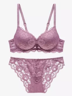 Lace Lingerie Chic Burgundy 2-Piece Bra Panty Sets
